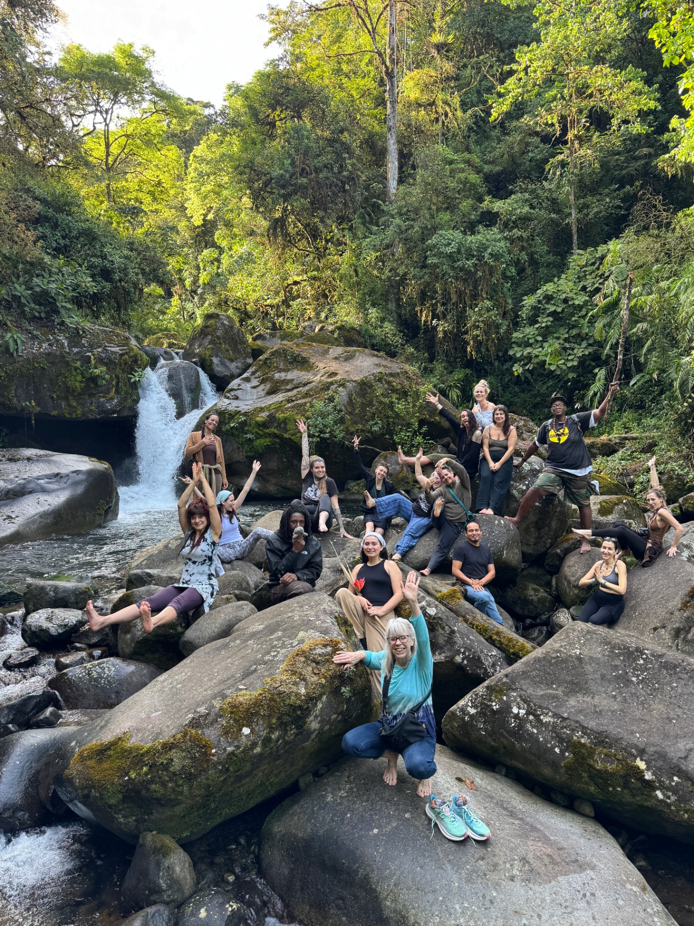 Group at the jungle waterfall